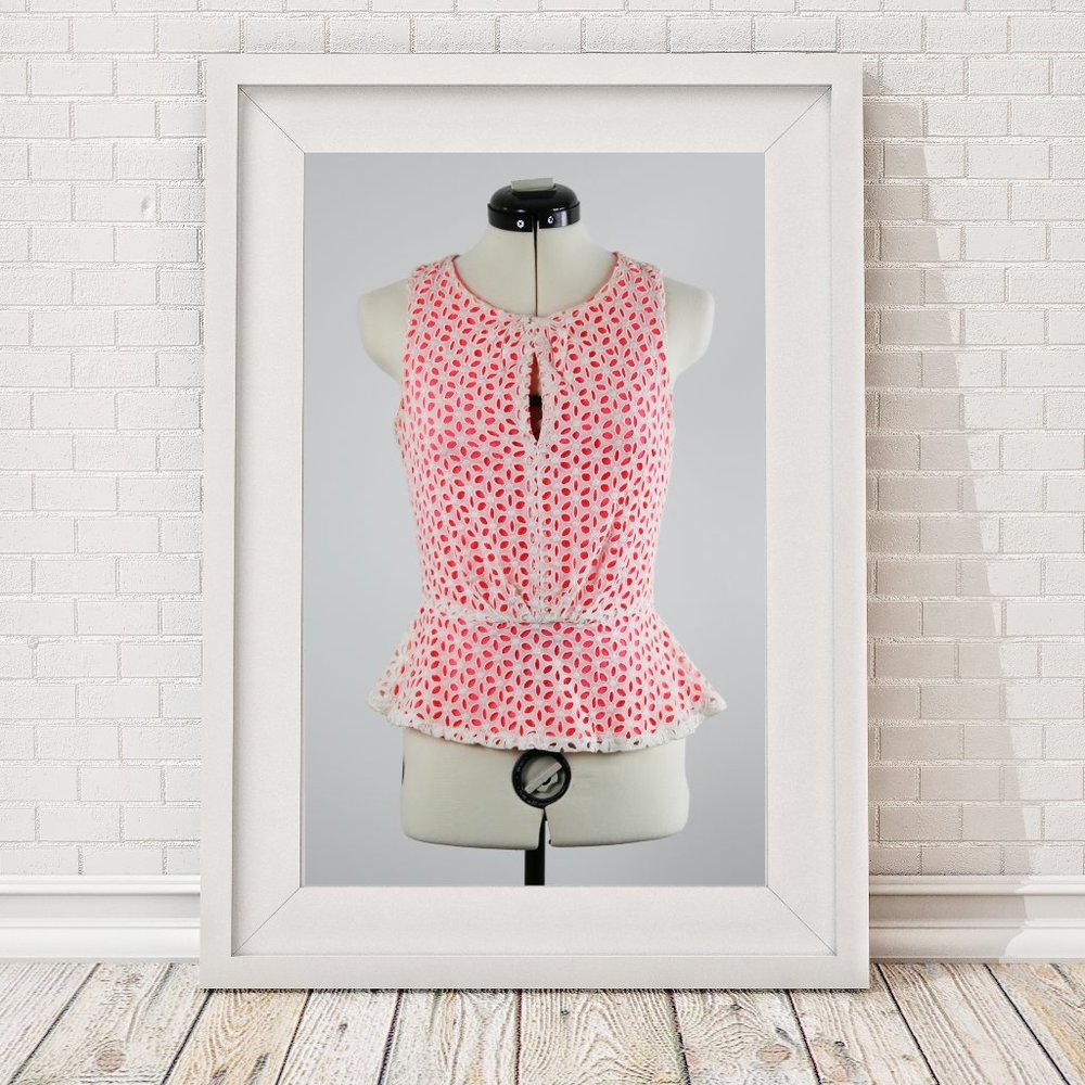 CUTE NEON RED/ORANGE AND WHITE LACEY TOP